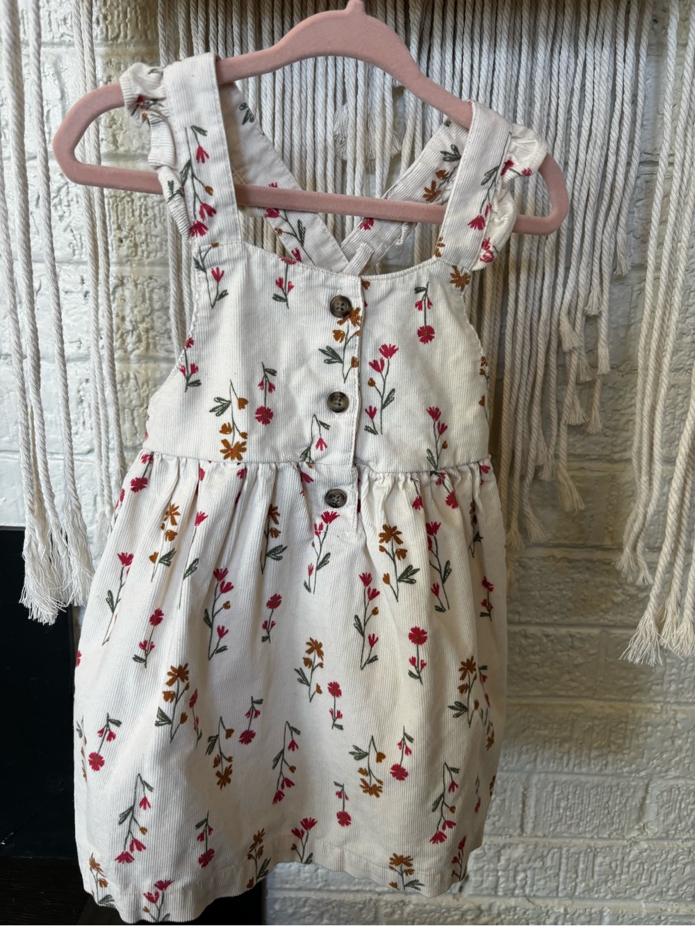 Carter's White Floral Overall Dress with Button Front